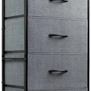 WLIVE Dresser with 4 Drawers, Fabric Storage Tower, Organizer Unit for Bedroom, Hallway, Entryway, Closets, Sturdy Steel Frame, Wood Top, Easy Pull Handle, Charcoal Black