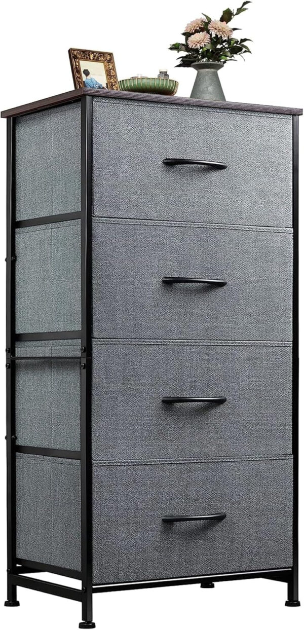 WLIVE Dresser with 4 Drawers, Fabric Storage Tower, Organizer Unit for Bedroom, Hallway, Entryway, Closets, Sturdy Steel Frame, Wood Top, Easy Pull Handle, Charcoal Black
