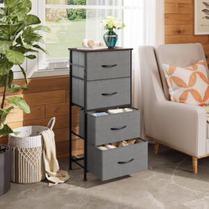 WLIVE Dresser with 4 Drawers, Fabric Storage Tower, Organizer Unit for Bedroom, Hallway, Entryway, Closets, Sturdy Steel Frame, Wood Top, Easy Pull Handle, Charcoal Black