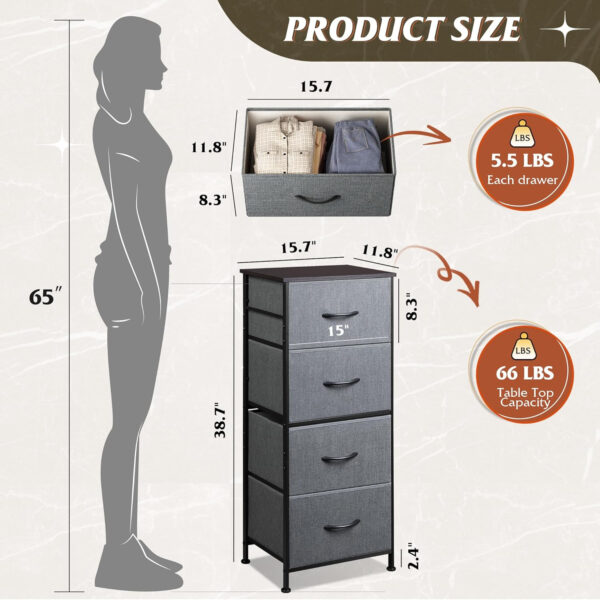 WLIVE Dresser with 4 Drawers, Fabric Storage Tower, Organizer Unit for Bedroom, Hallway, Entryway, Closets, Sturdy Steel Frame, Wood Top, Easy Pull Handle, Charcoal Black