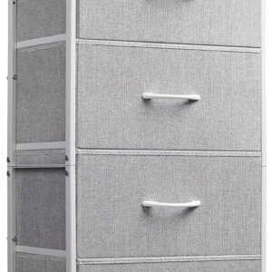 WLIVE Dresser with 4 Drawers, Fabric Storage Tower, Organizer Unit for Bedroom, Hallway, Entryway, Closets, Sturdy Steel Frame, Wood Top, Easy Pull Handle, Charcoal Black