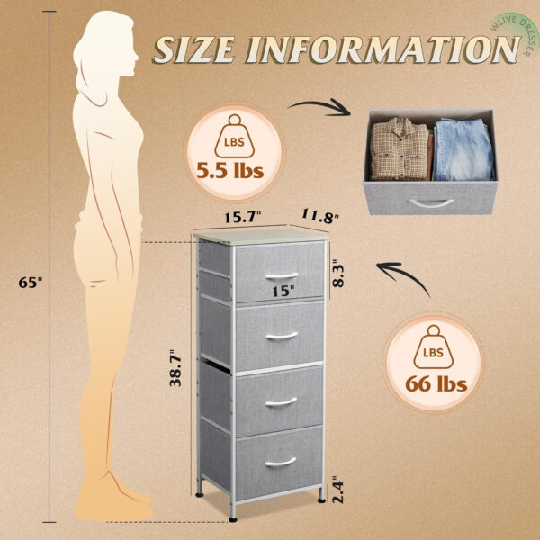 WLIVE Dresser with 4 Drawers, Fabric Storage Tower, Organizer Unit for Bedroom, Hallway, Entryway, Closets, Sturdy Steel Frame, Wood Top, Easy Pull Handle, Charcoal Black