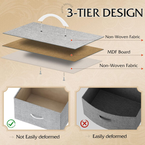 WLIVE Dresser with 4 Drawers, Fabric Storage Tower, Organizer Unit for Bedroom, Hallway, Entryway, Closets, Sturdy Steel Frame, Wood Top, Easy Pull Handle, Charcoal Black