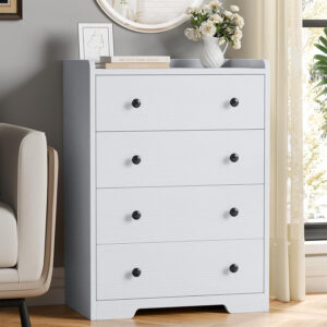 Furnulem 4-Drawer Dresser for Bedroom - White Wood Chest of Drawers Closet Storage Cabinet Organizer for Bedroom, Living Room, Hallway & Office