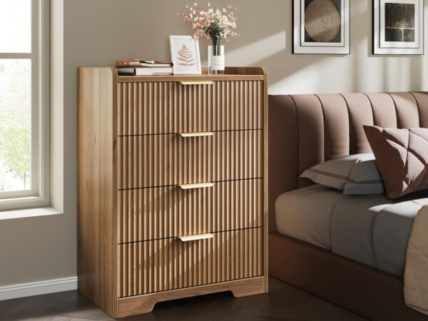 Furnulem 4-Drawer Dresser for Bedroom - White Wood Chest of Drawers Closet Storage Cabinet Organizer for Bedroom, Living Room, Hallway & Office