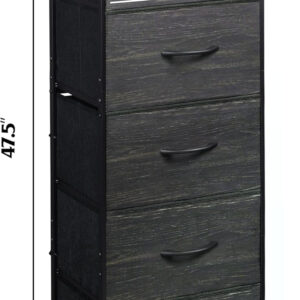 WLIVE Fabric Dresser, 5-Drawer Tall Dresser for Bedroom, Storage Organizer with Fabric Bins, Wood Top, Sturdy Steel Frame, Chest of Drawers for Closet, Hallway, Rustic Brown Wood Grain Print