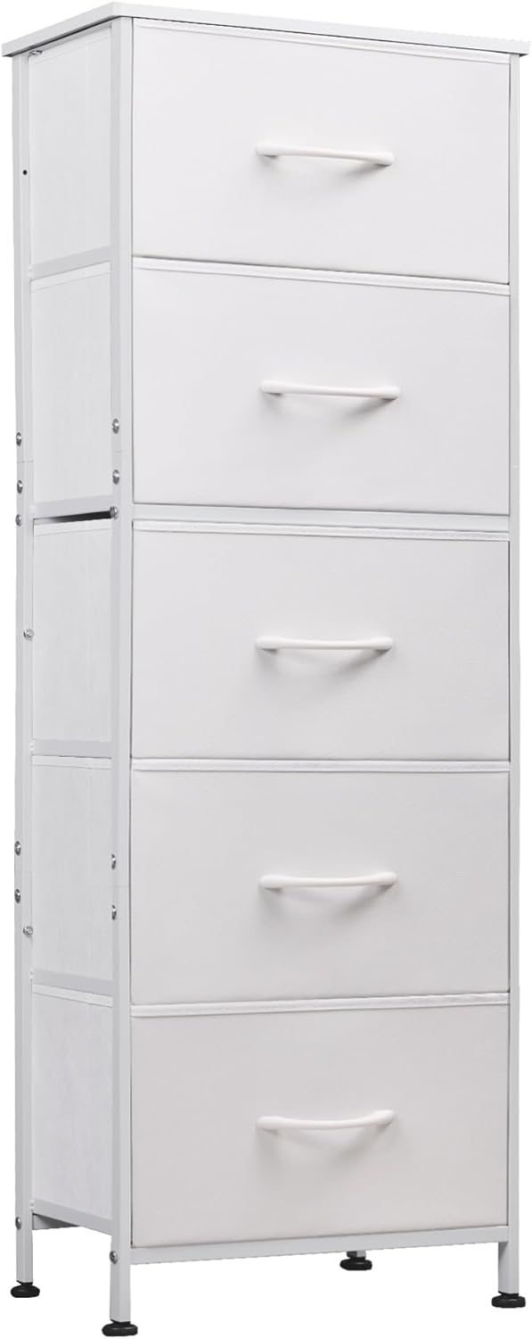 WLIVE Fabric Dresser, 5-Drawer Tall Dresser for Bedroom, Storage Organizer with Fabric Bins, Wood Top, Sturdy Steel Frame, Chest of Drawers for Closet, Hallway, Rustic Brown Wood Grain Print