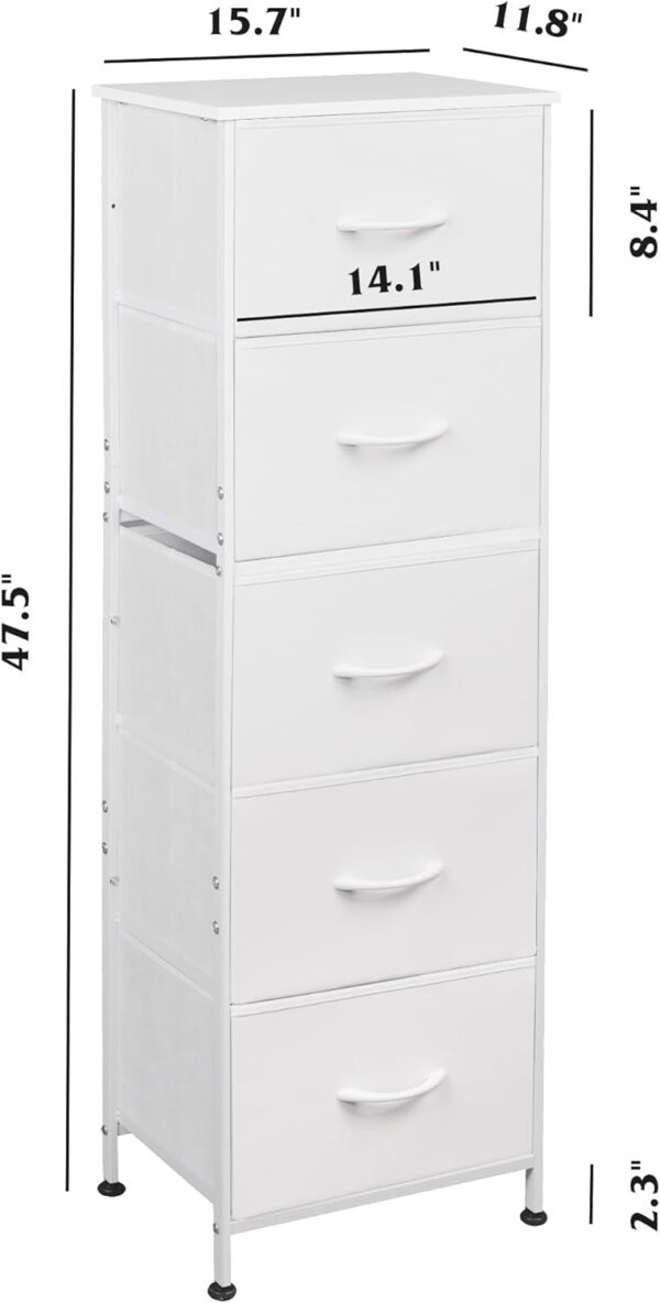 WLIVE Fabric Dresser, 5-Drawer Tall Dresser for Bedroom, Storage Organizer with Fabric Bins, Wood Top, Sturdy Steel Frame, Chest of Drawers for Closet, Hallway, Rustic Brown Wood Grain Print