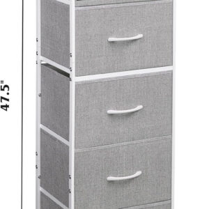 WLIVE Fabric Dresser, 5-Drawer Tall Dresser for Bedroom, Storage Organizer with Fabric Bins, Wood Top, Sturdy Steel Frame, Chest of Drawers for Closet, Hallway, Rustic Brown Wood Grain Print