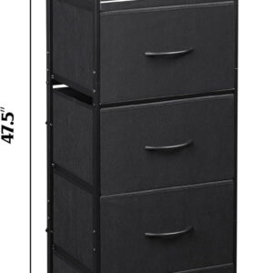WLIVE Fabric Dresser, 5-Drawer Tall Dresser for Bedroom, Storage Organizer with Fabric Bins, Wood Top, Sturdy Steel Frame, Chest of Drawers for Closet, Hallway, Rustic Brown Wood Grain Print