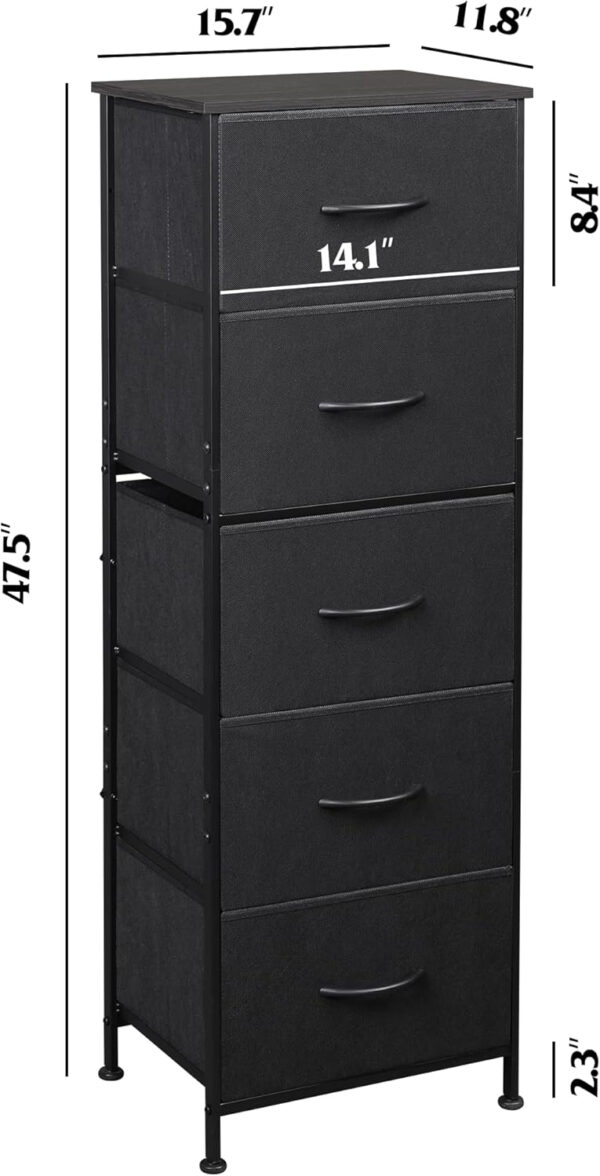 WLIVE Fabric Dresser, 5-Drawer Tall Dresser for Bedroom, Storage Organizer with Fabric Bins, Wood Top, Sturdy Steel Frame, Chest of Drawers for Closet, Hallway, Rustic Brown Wood Grain Print