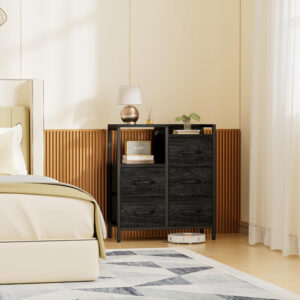 68876e330b0718ee231ffdded510b6bd3969d79cf889b39b2499a.jpg Furnulem 5 Drawer Black Dressers for Bedroom 2 Tier Shelf Storage Small Fabric Dresser for Closet Sturdy Metal Frame Modern Style Storage Cabinets Organization Units for Hallway Rooms
