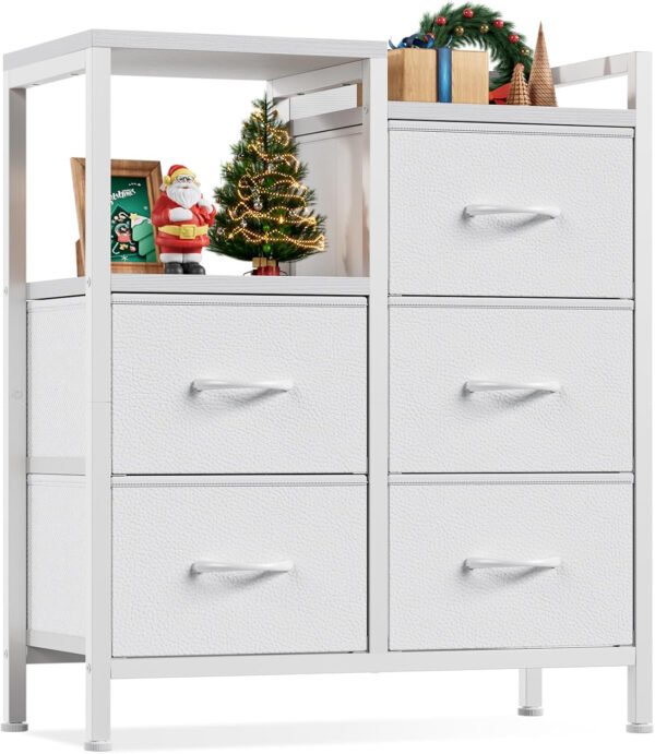 68876e378491e52327e8249e7a0aab8e45ca46de9e0afeeb90452.jpg Furnulem 5 Drawer Black Dressers for Bedroom 2 Tier Shelf Storage Small Fabric Dresser for Closet Sturdy Metal Frame Modern Style Storage Cabinets Organization Units for Hallway Rooms