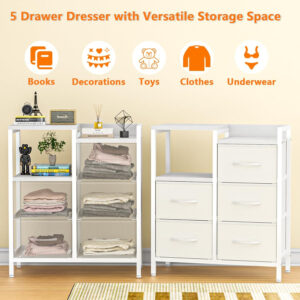 68876e3d006408ed26782f2d9a3870a5f960268bc56a0e98607a8.jpg Furnulem 5 Drawer Black Dressers for Bedroom 2 Tier Shelf Storage Small Fabric Dresser for Closet Sturdy Metal Frame Modern Style Storage Cabinets Organization Units for Hallway Rooms