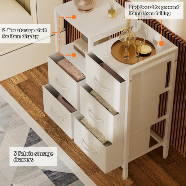 68876e3fb46ead50e6c0bd31cbac1d521a48536dd82818cd7710b.jpg Furnulem 5 Drawer Black Dressers for Bedroom 2 Tier Shelf Storage Small Fabric Dresser for Closet Sturdy Metal Frame Modern Style Storage Cabinets Organization Units for Hallway Rooms