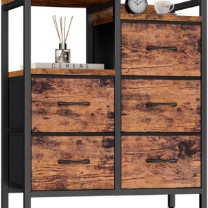 68876e440e20a8dbc716a8bec33eb98e8aa350d42481170788c85.jpg Furnulem 5 Drawer Black Dressers for Bedroom 2 Tier Shelf Storage Small Fabric Dresser for Closet Sturdy Metal Frame Modern Style Storage Cabinets Organization Units for Hallway Rooms