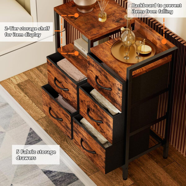 68876e4a7ad909d956418b5e952c95b0d433f122fafa96f50b0af.jpg Furnulem 5 Drawer Black Dressers for Bedroom 2 Tier Shelf Storage Small Fabric Dresser for Closet Sturdy Metal Frame Modern Style Storage Cabinets Organization Units for Hallway Rooms
