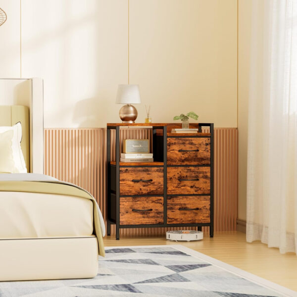 68876e4d2dd506804acae43d3dc3d881347465c3584ea7234c145.jpg Furnulem 5 Drawer Black Dressers for Bedroom 2 Tier Shelf Storage Small Fabric Dresser for Closet Sturdy Metal Frame Modern Style Storage Cabinets Organization Units for Hallway Rooms