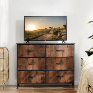 68876e6e5ea95819a479d5af74be1f031e64a4ac21f080cb56a1b.jpg Sweetcrispy Dresser for Bedroom, TV Stand, 6-Drawer Fabric Storage Cabinet with Open Shelves, Console Table, Entertainment Center and Closet Organizers for Living Room Furniture, Brown