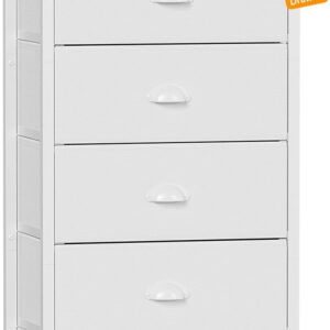 Furnulem White Tall Dresser for Bedroom,Vertical Storage Tower Unit and End Table with 6 Drawers, Nightstand Furniture with Fabric Drawer Organizer in Living Room,Closet,Entryway,Hallyway