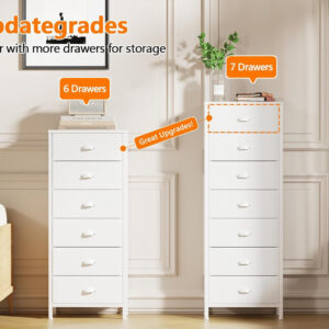 Furnulem White Tall Dresser for Bedroom,Vertical Storage Tower Unit and End Table with 6 Drawers, Nightstand Furniture with Fabric Drawer Organizer in Living Room,Closet,Entryway,Hallyway