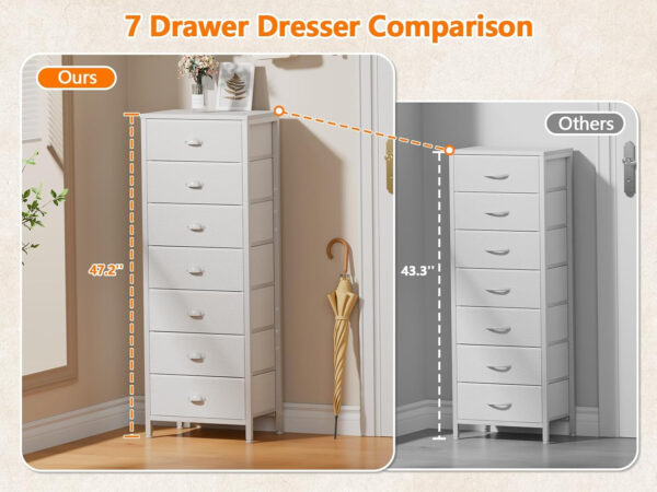 Furnulem White Tall Dresser for Bedroom,Vertical Storage Tower Unit and End Table with 6 Drawers, Nightstand Furniture with Fabric Drawer Organizer in Living Room,Closet,Entryway,Hallyway