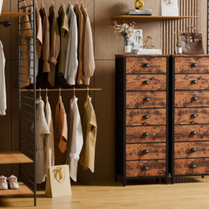 Furnulem White Tall Dresser for Bedroom,Vertical Storage Tower Unit and End Table with 6 Drawers, Nightstand Furniture with Fabric Drawer Organizer in Living Room,Closet,Entryway,Hallyway