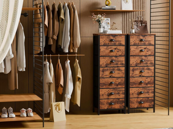 Furnulem White Tall Dresser for Bedroom,Vertical Storage Tower Unit and End Table with 6 Drawers, Nightstand Furniture with Fabric Drawer Organizer in Living Room,Closet,Entryway,Hallyway