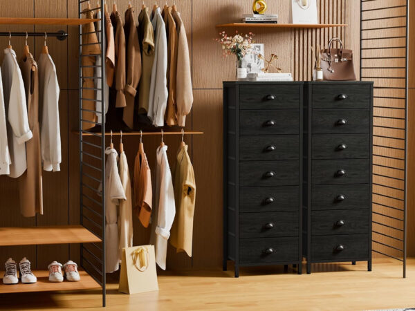 Furnulem White Tall Dresser for Bedroom,Vertical Storage Tower Unit and End Table with 6 Drawers, Nightstand Furniture with Fabric Drawer Organizer in Living Room,Closet,Entryway,Hallyway