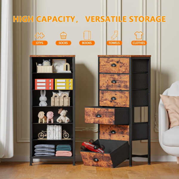 Furnulem White Tall Dresser for Bedroom,Vertical Storage Tower Unit and End Table with 6 Drawers, Nightstand Furniture with Fabric Drawer Organizer in Living Room,Closet,Entryway,Hallyway