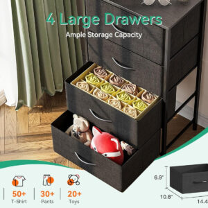 AODK Dresser for Bedroom with 4 Storage Drawers, Small Dressers Chest of Drawers Fabric Dresser with Sturdy Steel Frame, Black