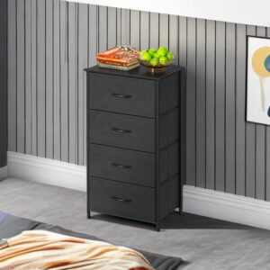 AODK Dresser for Bedroom with 4 Storage Drawers, Small Dressers Chest of Drawers Fabric Dresser with Sturdy Steel Frame, Black