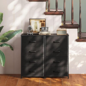 AODK Dresser for Bedroom with 4 Storage Drawers, Small Dressers Chest of Drawers Fabric Dresser with Sturdy Steel Frame, Black