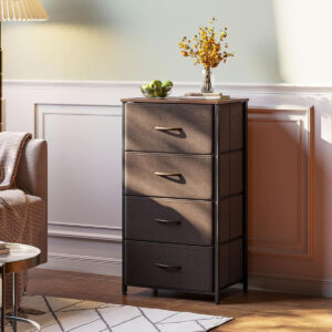 AODK Dresser for Bedroom with 4 Storage Drawers, Small Dressers Chest of Drawers Fabric Dresser with Sturdy Steel Frame, Black