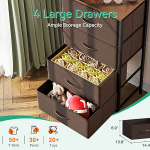 AODK Dresser for Bedroom with 4 Storage Drawers, Small Dressers Chest of Drawers Fabric Dresser with Sturdy Steel Frame, Black