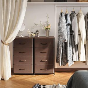 AODK Dresser for Bedroom with 4 Storage Drawers, Small Dressers Chest of Drawers Fabric Dresser with Sturdy Steel Frame, Black