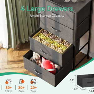 AODK Dresser for Bedroom with 4 Storage Drawers, Small Dressers Chest of Drawers Fabric Dresser with Sturdy Steel Frame, Black