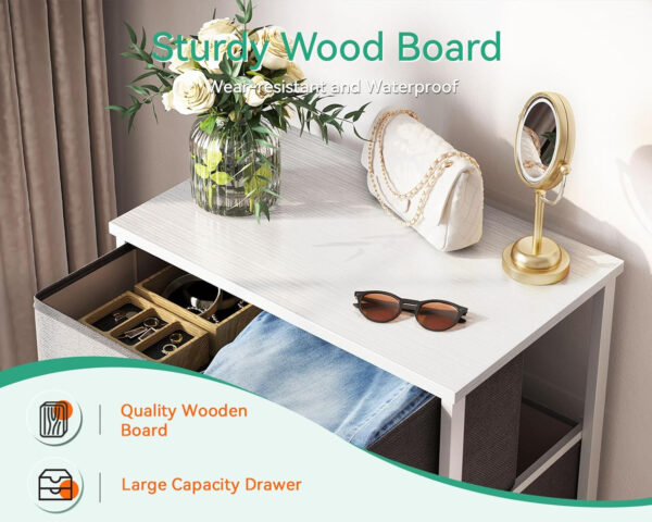 AODK Dresser for Bedroom with 4 Storage Drawers, Small Dressers Chest of Drawers Fabric Dresser with Sturdy Steel Frame, Black