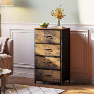 AODK Dresser for Bedroom with 4 Storage Drawers, Small Dressers Chest of Drawers Fabric Dresser with Sturdy Steel Frame, Black