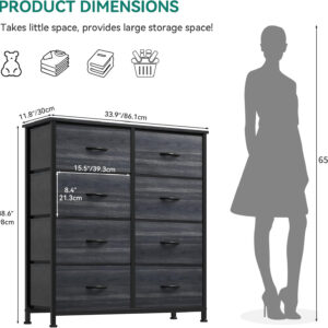 YITAHOME Fabric Dresser Drawer, Tall Storage with 8 Drawers, Dresser & Chest of Drawers, Storage Drawer Organizer for Closet, Living Room, Closets