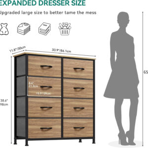 YITAHOME Fabric Dresser Drawer, Tall Storage with 8 Drawers, Dresser & Chest of Drawers, Storage Drawer Organizer for Closet, Living Room, Closets