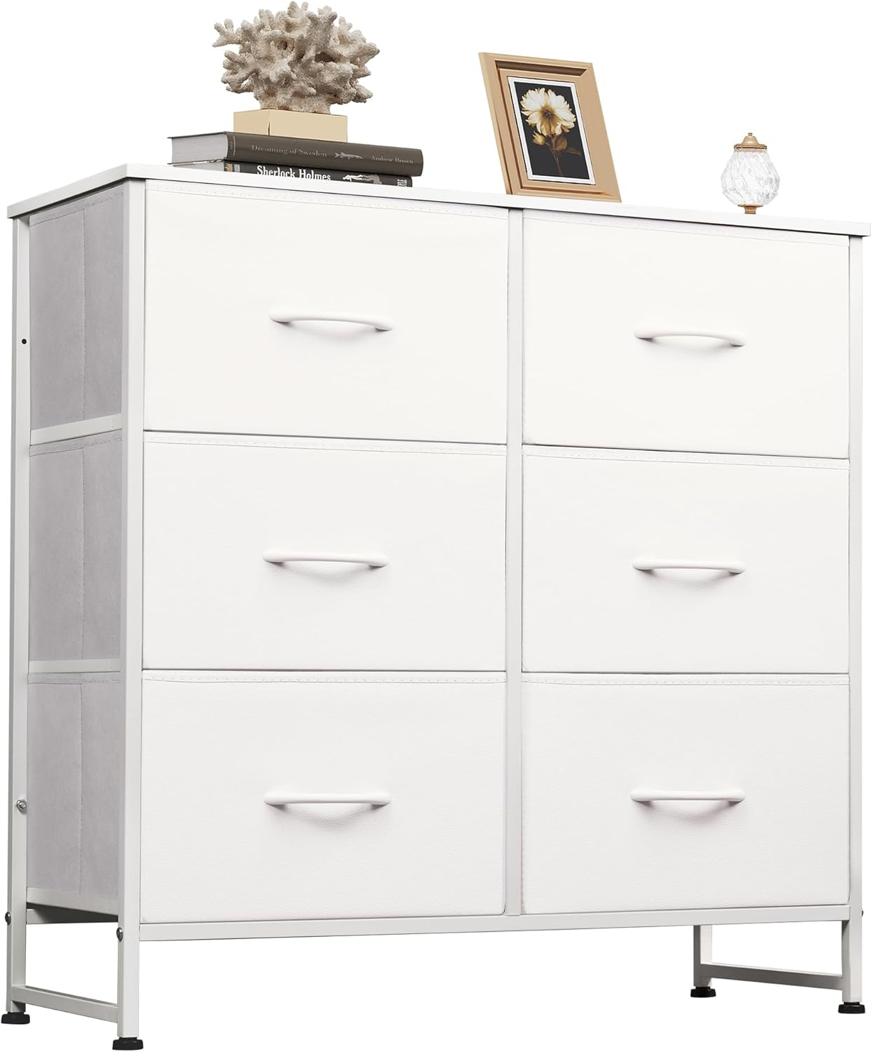 WLIVE White Dresser for Bedroom, 6 Drawer Double Dresser, Fabric Storage Tower with Fabric Bins, Chest of Drawers for Closet, Living Room, Hallway