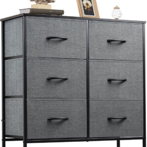 WLIVE White Dresser for Bedroom, 6 Drawer Double Dresser, Fabric Storage Tower with Fabric Bins, Chest of Drawers for Closet, Living Room, Hallway