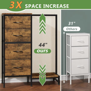 688771248499518b81f4a2974d699fee35c2669dc56dc14512351.jpg Dresser with Hanging Rack, 4 Drawers Small Closet for Bedroom, Reversible Fabric Kids Chest of Drawers with Clothes Rack, Tall Storage Tower, Sturdy Frame, White, 44''H