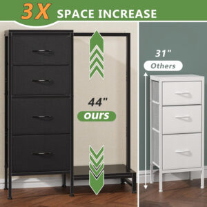 6887712e0c9e62c80a5b97d09e7f8929aa00e5cc765c10273d549.jpg Dresser with Hanging Rack, 4 Drawers Small Closet for Bedroom, Reversible Fabric Kids Chest of Drawers with Clothes Rack, Tall Storage Tower, Sturdy Frame, White, 44''H