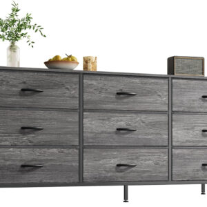 Huuger 63 Inch Dresser for Bedroom, Long Dresser for Closet with 9 Drawers, Large TV Stand for 55, 65, 70 Inch TV, Entertainment Center with Storage, Wide Chest of Drawers, Grey