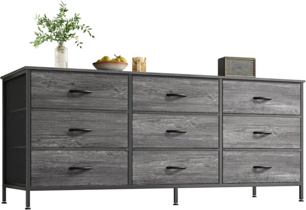 Huuger 63 Inch Dresser for Bedroom, Long Dresser for Closet with 9 Drawers, Large TV Stand for 55, 65, 70 Inch TV, Entertainment Center with Storage, Wide Chest of Drawers, Grey