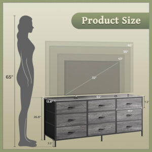 Huuger 63 Inch Dresser for Bedroom, Long Dresser for Closet with 9 Drawers, Large TV Stand for 55, 65, 70 Inch TV, Entertainment Center with Storage, Wide Chest of Drawers, Grey