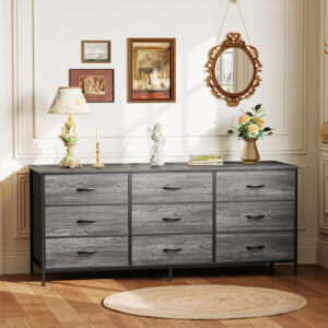 Huuger 63 Inch Dresser for Bedroom, Long Dresser for Closet with 9 Drawers, Large TV Stand for 55, 65, 70 Inch TV, Entertainment Center with Storage, Wide Chest of Drawers, Grey