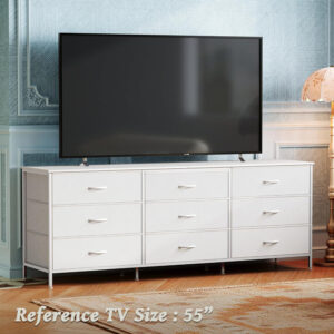 Huuger 63 Inch Dresser for Bedroom, Long Dresser for Closet with 9 Drawers, Large TV Stand for 55, 65, 70 Inch TV, Entertainment Center with Storage, Wide Chest of Drawers, Grey